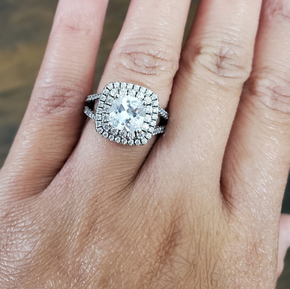 Halo Spilt Shank Cushion Engagement Ring